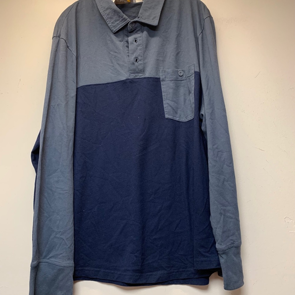 Sun + Stone Polo Shirt Mens XXL Blue Excellent Colorblock Long Sleeve Cotton